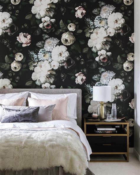 Dark Floral Wallpaper | Wallpaper bedroom feature wall, Floral bedroom ...