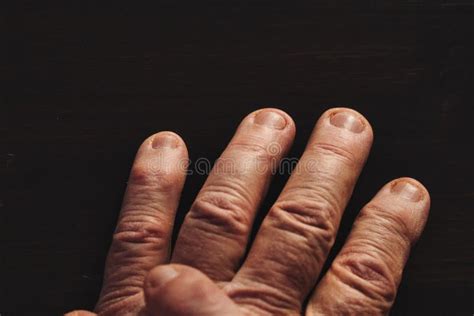 Fingers Of Old Man`s Hand Stock Image Image Of Table 206845829