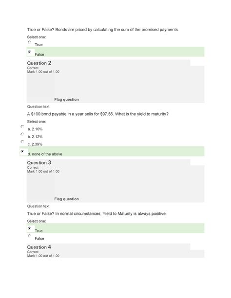 BUS 2203 Self Quiz Unit 2 True Or False Bonds Are Priced By