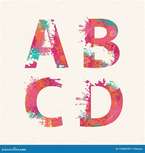 Abstract Alphabet Letters A B C D With Color Blots Stock Vector