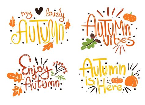 Hello Autumn Vector Hand Drawn Lettering Design Fall Welcome Banner