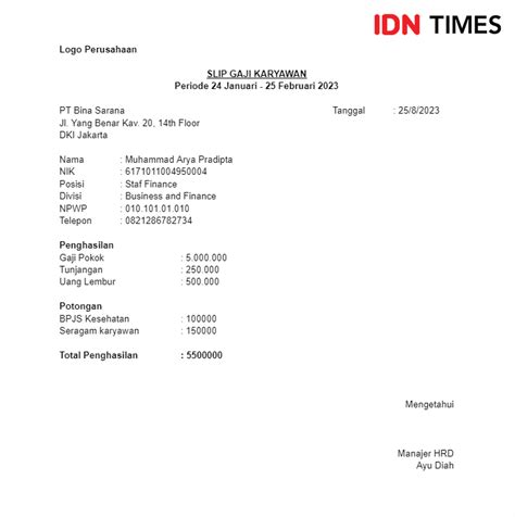 5 Contoh Slip Gaji Karyawan Beserta Format Dan Komponennya