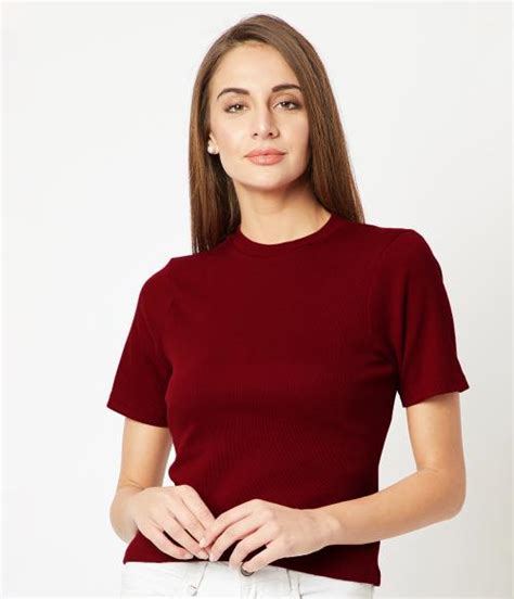 Miss Chase Women Maroon Solid Cotton Singletop Jiomart