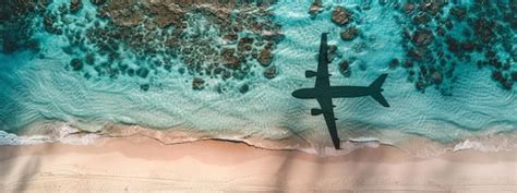 Airplane Shadow Over Tropical Beach Premium Ai Generated Image