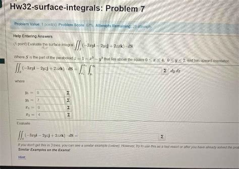 Solved 1 Point Evaluate The Surface Integral