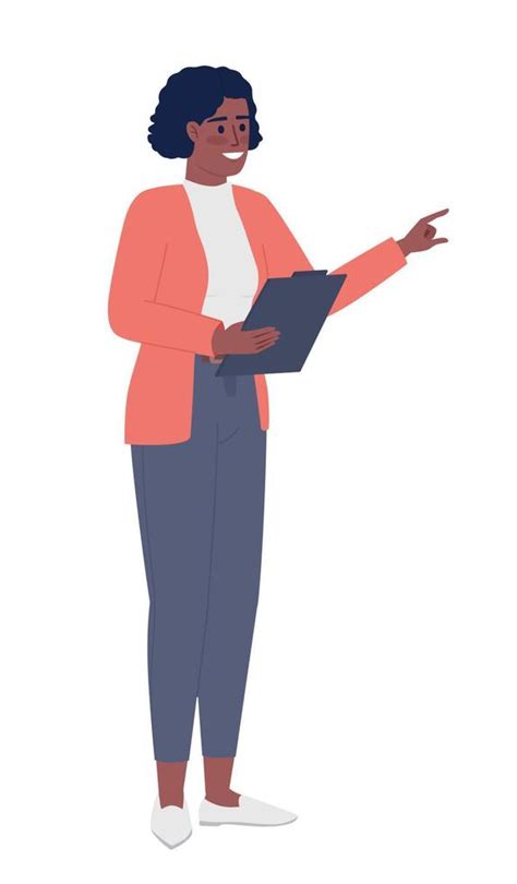 Female Supervisor With Clipboard Semi Flat Color Vector Character