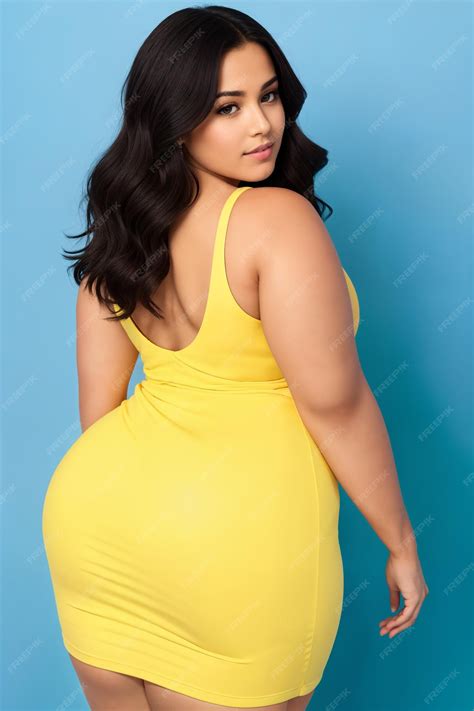 Premium Photo Beauty Curve Plus Size Fat Woman In A Yellow Mini Dress