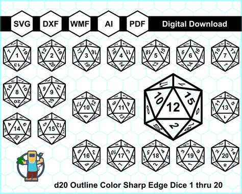 All D20 Faces Vector Bundle D20 Svg Polyhedral Sharp Edge Dice Svg