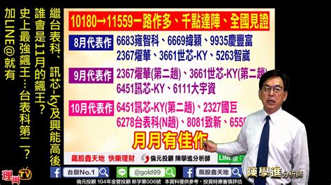 理周tv 20191105 盤後 陳學進 飆股鑫天地／繼台表科、訊芯 Ky及興能高後、誰會是11月的飆王？史上最強飆王台表科第二？加line