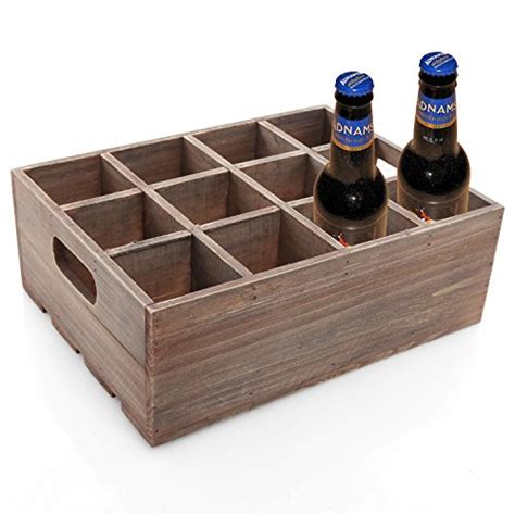 Vintage Finish Rustic Brown Wood 12 Slot Beer Bottle Serving Crate Beer Storage Box W