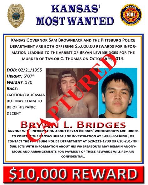 KBI - Kansas Bureau of Investigation - Kansas Most Wanted - Bryan Bridges