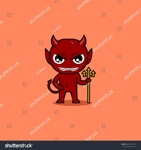 Cute Cartoon Devil Character Carrying Trident Stock Vector Royalty