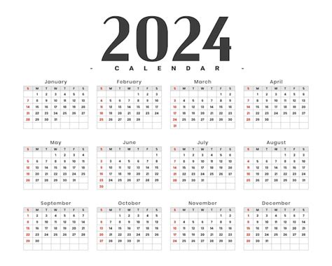 Modèle de calendrier de la nouvelle année 2024 avec vecteur de