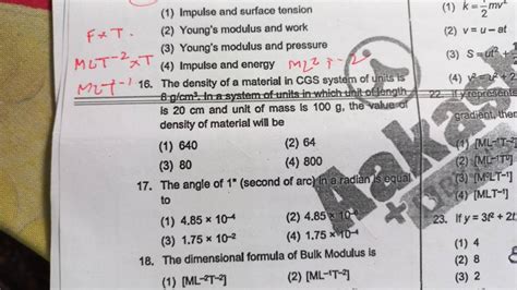 If y=3t2+2t, 18. The dimensional formula of Bulk Modulus is | Filo