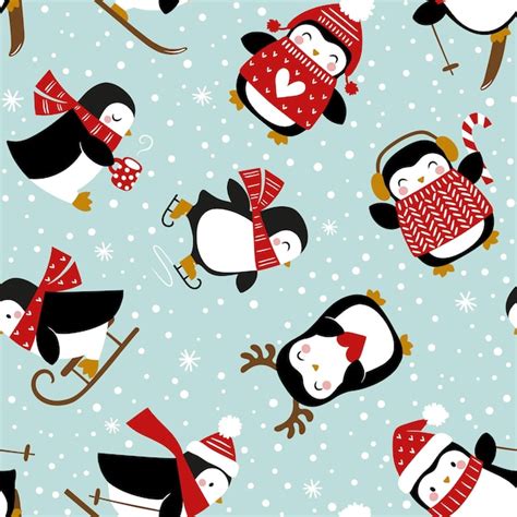 Premium Vector Seamless Vector Pattern With Cute Penguins And Snowflakes