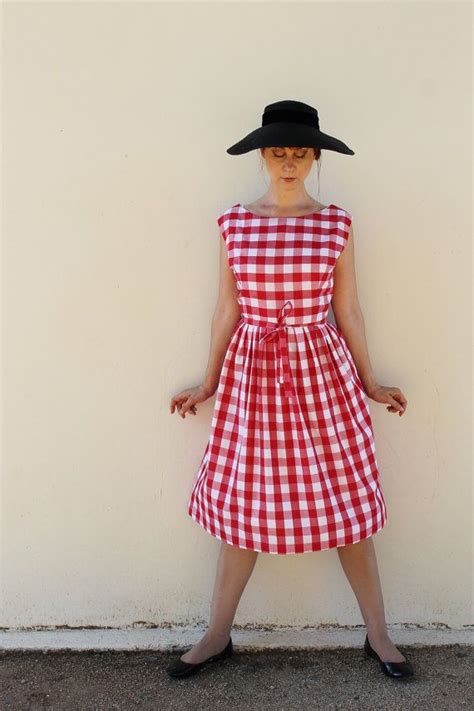 Handmade Red White Gingham Wrap Dress Day Dress By Gogovintage Gingham