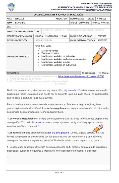 Calam O Guia De Lenguaje El Verbo Para Procesos B Sicos