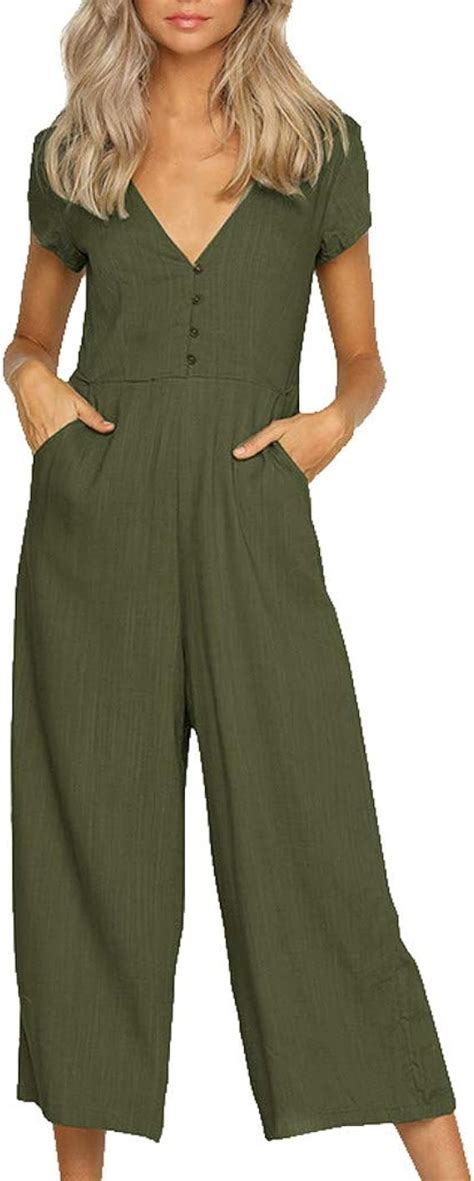 Ansenesna Jumpsuit Damen Sommer 3 4 Lang V Ausschnitt Elegant Overall