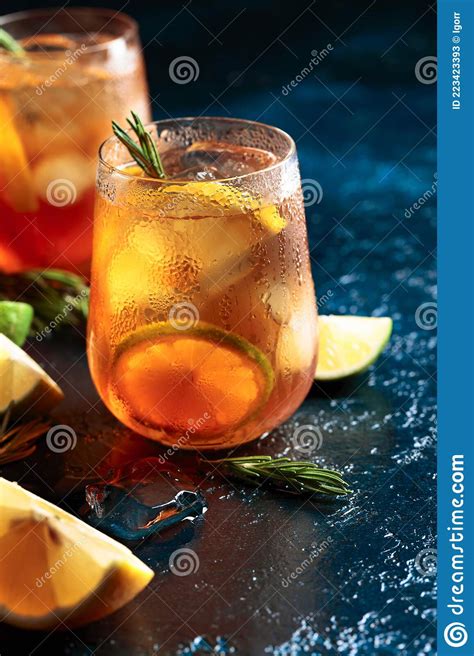 Cold Drink With Lemon Lime Ice And Rosemary Stock Image Image Of