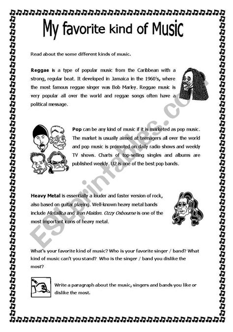 Writing Activity My Favorite Kind Of Music Esl Worksheet By Lucka