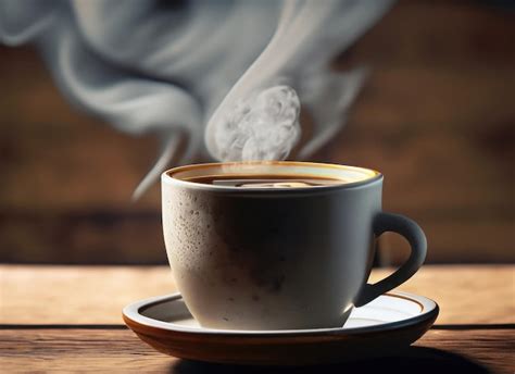 Premium Photo Cup Of Coffee With Smoke On Wooden Table