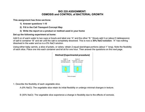 Bio 225 Assignment 3 Bio 225 Assignment Osmosis And Control Of Bacterial Growth This