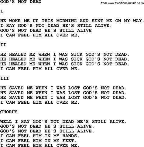 Country Southern And Bluegrass Gospel Song Gods Not Dead Lyrics