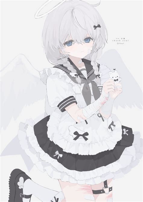 Safebooru 1girl 33bun3 Absurdres Angel Wings Apron Bandaged Arm Bandages Black Bow Black