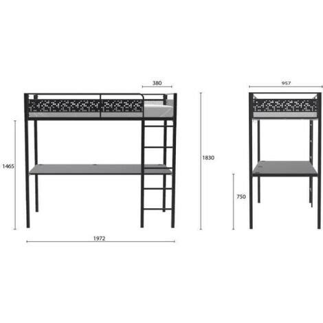 Lit Mezzanine Avec Bureau Edi X Cm Noir Structure En M Tal