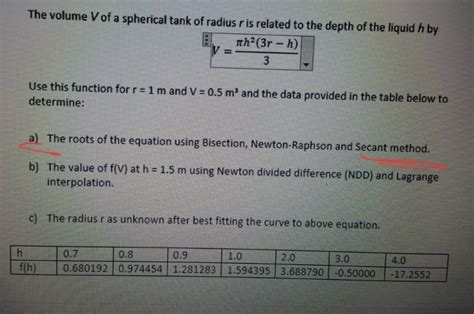 Solved The Volume V Of A Spherical Tank Of Radius R Is Chegg