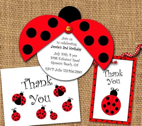 Ladybug Thank You Note Cards Red Black Set Of Ten Blank Inside