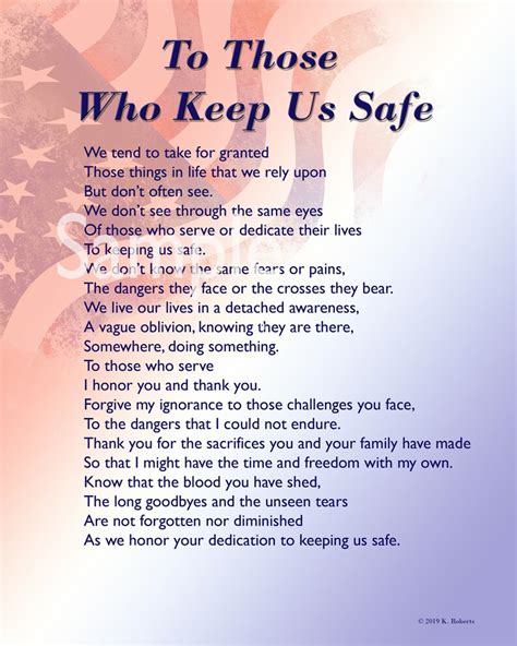 To Those Who Keep Us Safe 8x10 Poster Patriotic Thank You To Military