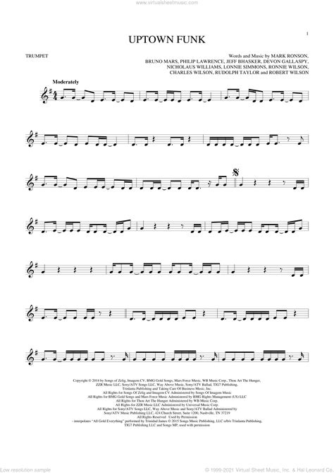 Uptown Funk Feat Bruno Mars Sheet Music For Trumpet Solo Pdf