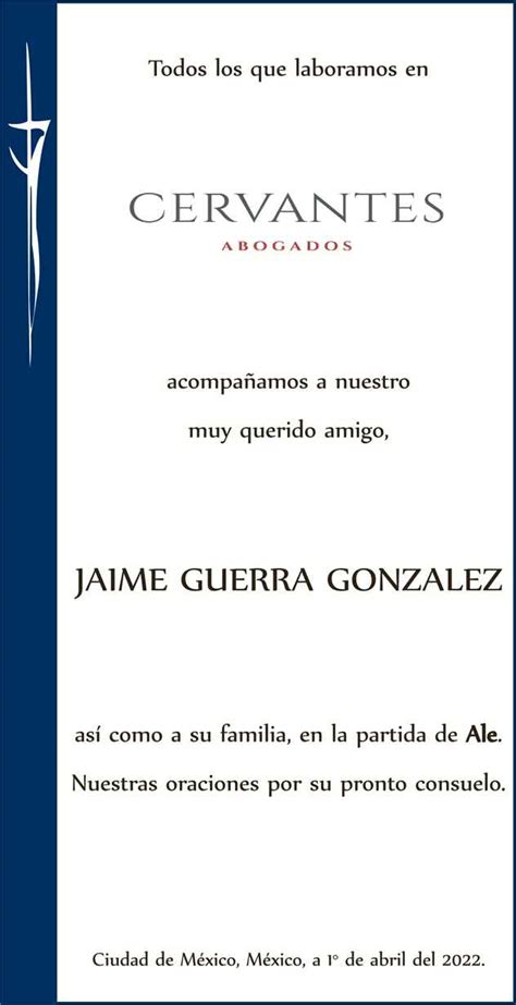 Señor Jaime Guerra Gonzalez Obituario Esquela