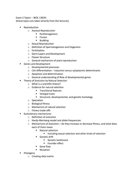 Exam 2 Topics Outline Of Exam 2 Exam 2 Topics Biol 1362h These