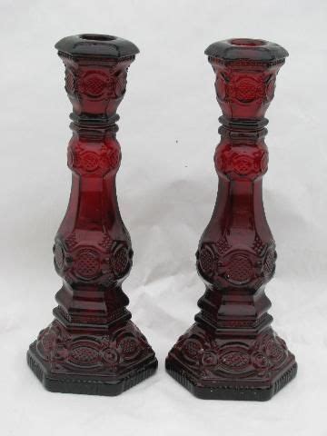 Vintage Avon Ruby Red Cape Cod Glass Tall Candlesticks