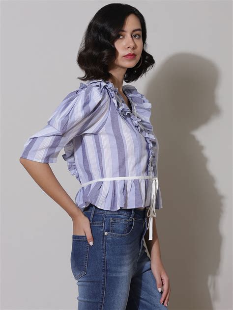 Buy Lavender Striped Tie Up Top Online Label Ritu Kumar International