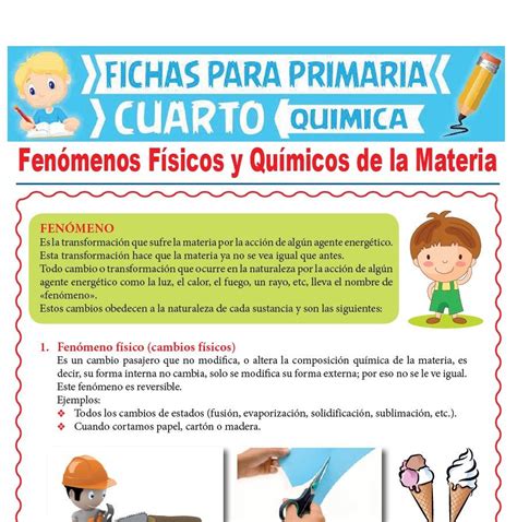 Fenómenos Físicos y Químicos de la Materia para Cuarto de Primaria