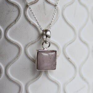 Rose Quartz Necklace Square Rose Quartz Pendant Sterling Silver