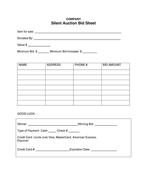 40 Silent Auction Bid Sheet Templates Word Excel Templatelab