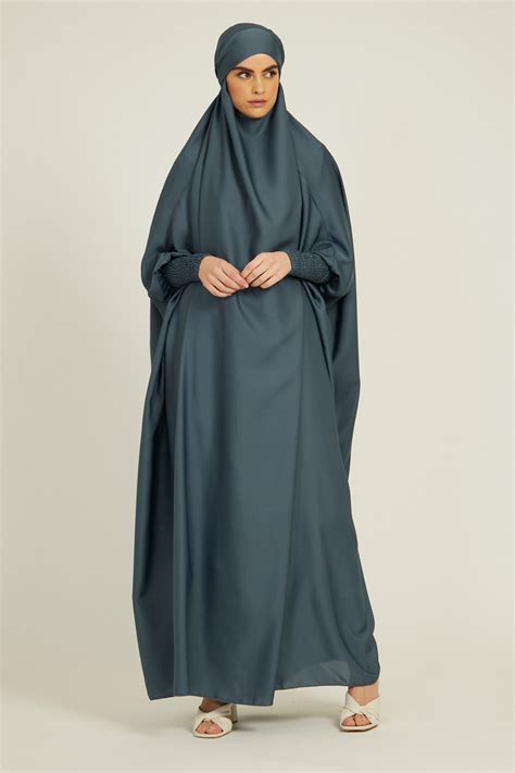 One Piece Full Length Jilbab Prayer Abaya French Blue