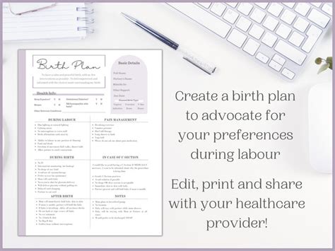 Editable Birth Plan Template Printable Birthing Plan Labour And Delivery Preferences Template Etsy