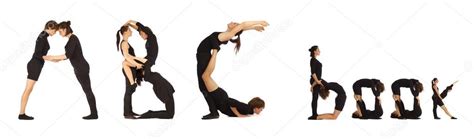 Black Dressed People Forming Abc Book Word Over White Stock Photo