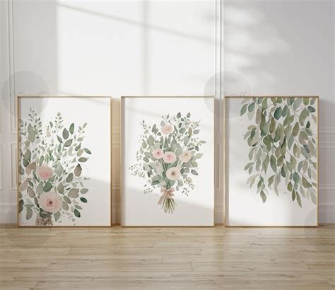 Abstract Botanical Print Set Of 3 Sage Green Eucalyptus Etsy