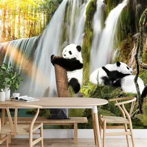 Papier Peint Panoramique Chute D Eau Panda 352 X 250 Cm Toison Mur Xxl