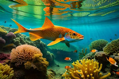 An Orange Fish Swims In The Ocean With Coral Reefs Ai Generated