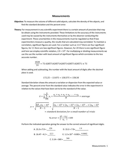 Physics Lab Report 1 Measurements Measurements Objective To Measure The Volume Of Different