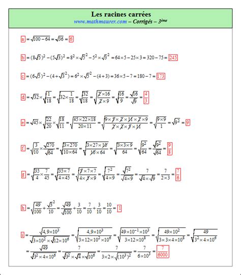 Exercices Corrig S Sur Les Racines Carr Es En Troisi Me
