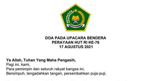 Contoh Naskah Doa Upacara Hut Ke 76 Ri Pada 17 Agustus 2021 Dari