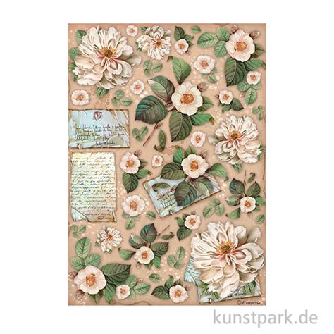 Stamperia Reispapier Vintage Library Flowers And Letters Din A